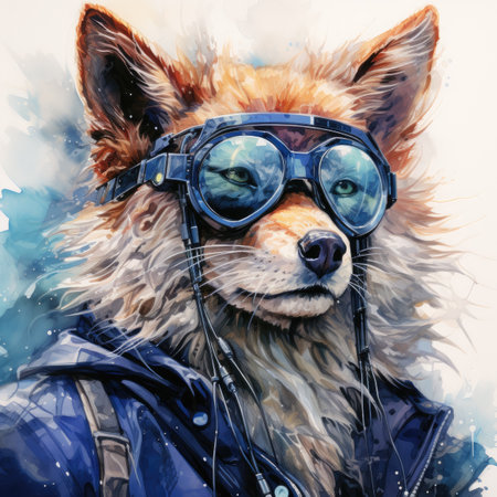 a dog wearing aviator glasses and leather jacket.の素材