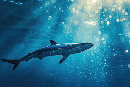 Shark swimming underwater in the deep blue sea.の素材
