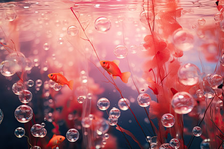 Underwater world with fish and bubbles.の素材