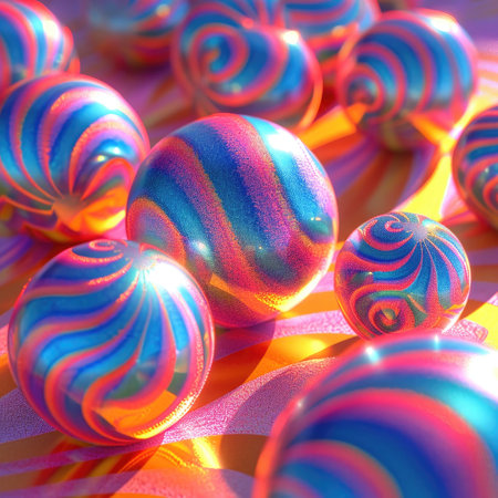 Close-up of colorful Easter eggs on bright background. Selective focus.の素材
