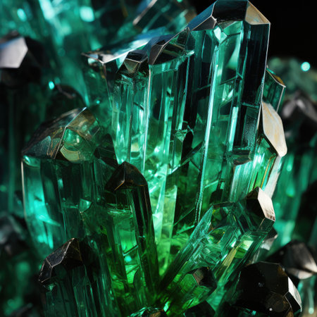 Emerald tourmaline semigem geode crystals geological mineral isolatedの素材