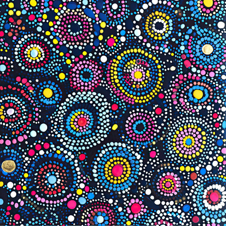pattern with colorful circles on dark background.の素材