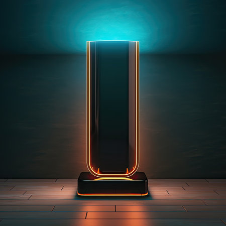 an empty glass font illuminated by neon light.の素材