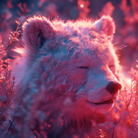 Portrait of a lion in the field at sunset.の素材