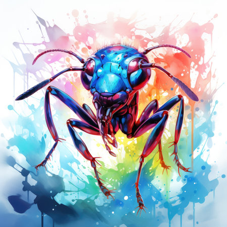 an ant on a watercolor background with splashesの素材