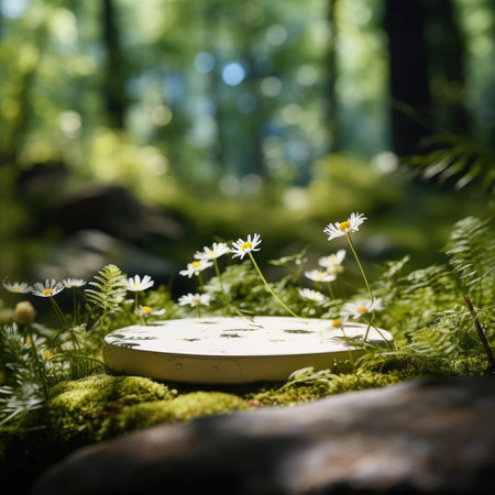 Beautiful daisies in the forest on moss. Selective focus.の素材