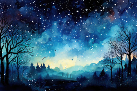 Winter forest. Watercolor illustration. Christmas and New Year background.の素材