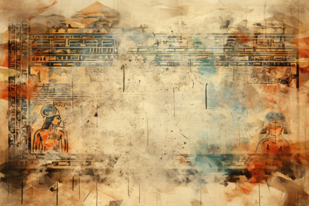 Grunge background with ancient Egyptian hieroglyphs on old paperの素材