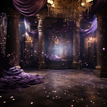 Luxury interior with columns, curtains and lights.の素材