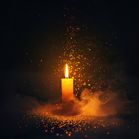 Burning candle with smoke on dark background. Christmas and New Year conceptの素材