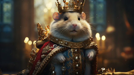 Cute little rat in the crown of a king. Christmas card.の素材