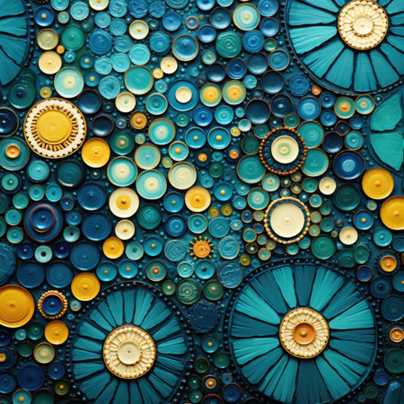 Abstract colorful background with circles and holes in blue and turquoiseの素材