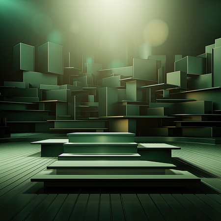 Abstract dark green background with stairs to the top.の素材