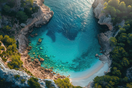 View from above on the sandy beachの素材