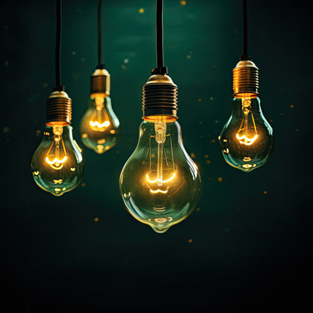 Vintage light bulbs on dark background. Idea and innovation concept.の素材