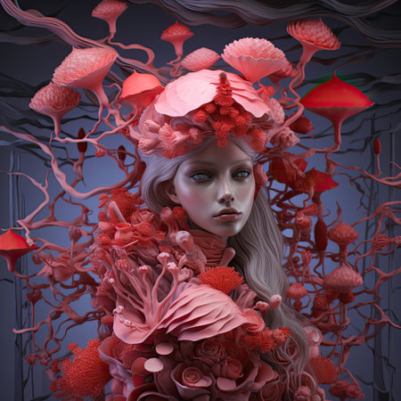 Fantasy girl surrounded by red flowers.の素材