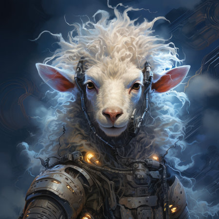 Fantasy ram in a suit of a knight.の素材