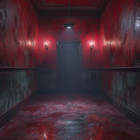 an old corridor in a horror movie style.の素材