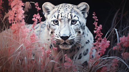 Beautiful portrait of a white tiger in the grass,の素材