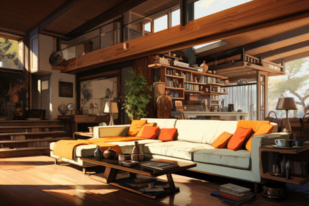 a cozy living room in a loft style.の素材