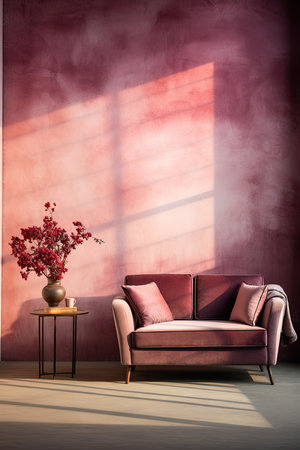 Interior of modern living room with pink sofaの素材