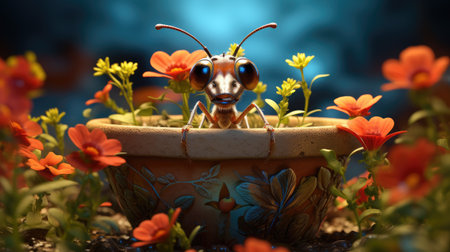 Ant in flower pot. Fantasy composition with ant.の素材