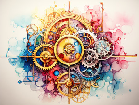 Abstract colorful background with gears and cogwheels.の素材