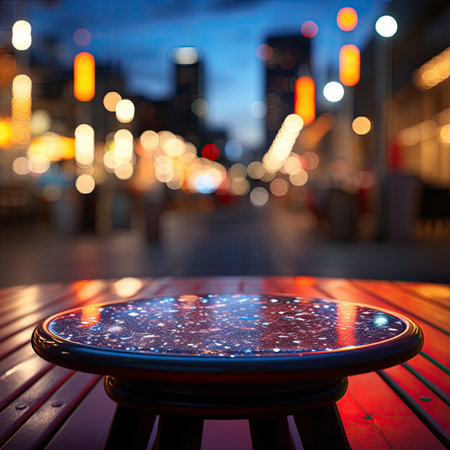 Table Top And Blur Building Of The Night View Of The Cityの素材