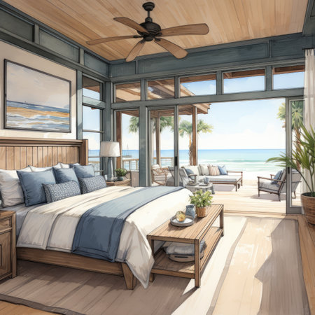 a modern bedroom interior design with sea view.の素材