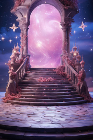Staircase leading to a starry sky. Fantasy landscape.の素材