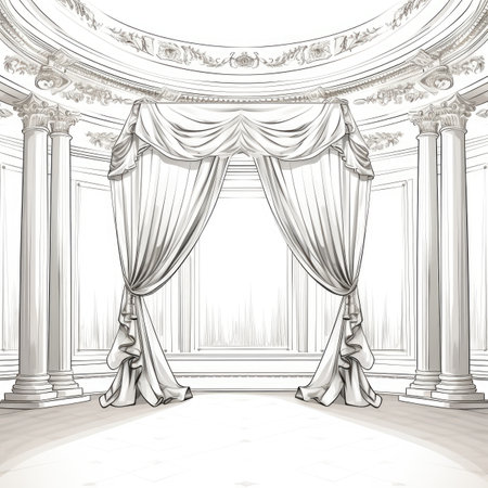 a classic interior with columns and drapery.の素材