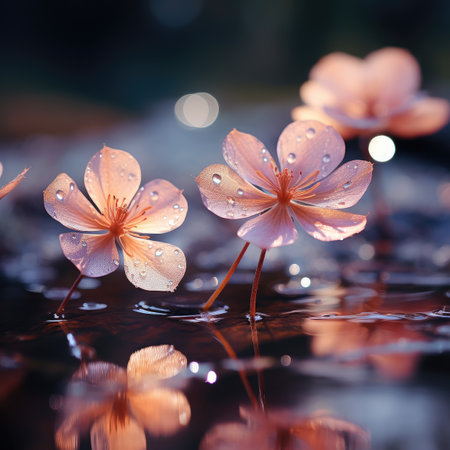 Water drops on flower petals with bokeh background, soft focusの素材