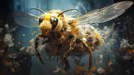 Bee in the flower. 3d rendering, 3d illustration.の素材