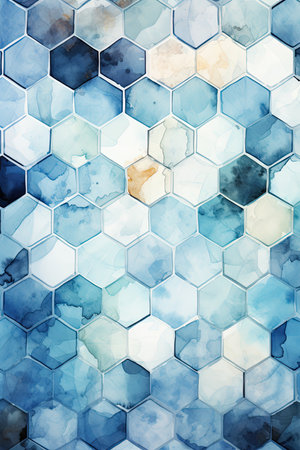 Watercolor abstract background with hexagons. Grunge paper textureの素材