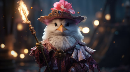 Snowman in a hat with a burning torch in his hand.の素材