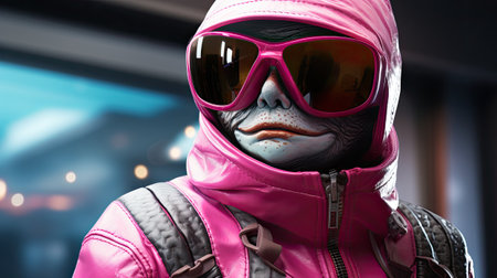 Portrait of an astronaut in a pink suit and sunglasses. 3d rendering.の素材