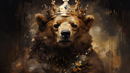 Digital painting of a brown bear wearing a crown. Digital painting.の素材