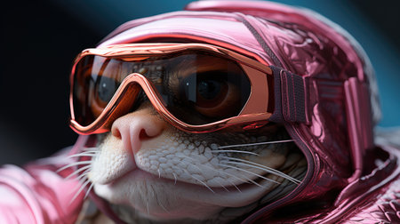 Funny cat in aviator helmet and goggles. 3d renderingの素材