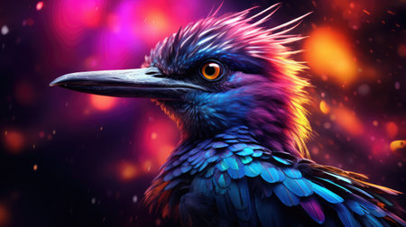 Crowned crow. 3D illustration. Colorful background.の素材