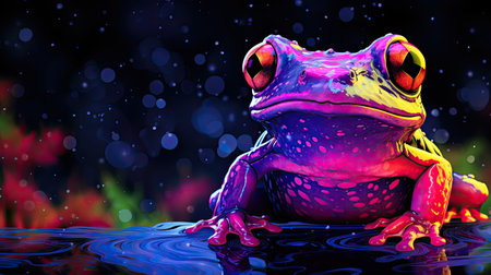 Frog in the rain on a dark background. 3d renderingの素材
