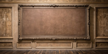 Ornate empty frame on a vintage textured wall.の素材