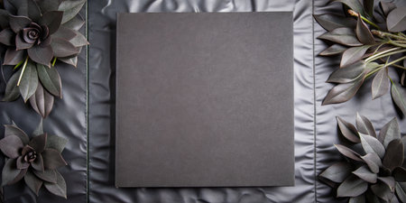 Dark floral frame surrounding a blank, textured gray center.の素材