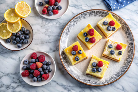 Lemon Cheesecake with Berries and Lemon Sliceの素材