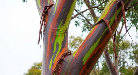 Rainbow Eucalyptus Trunk Showing Multicolored Peeling Barkの素材