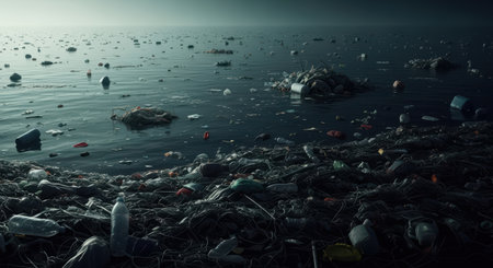 Garbage in the sea. Environmental pollution concept.の素材