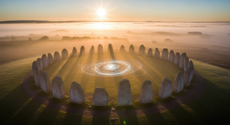 Sunrise over the megalithic circle of stones at sunriseの素材
