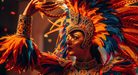 Portrait of a beautiful brunette woman in a carnival costumeの素材
