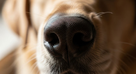 Close-up of the nose of a golden retriever dog.の素材