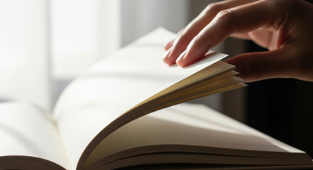 Woman reading a book. Close up shot of female hands holding a book.の素材