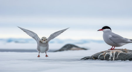 Gulls and terns on an ice floeの素材